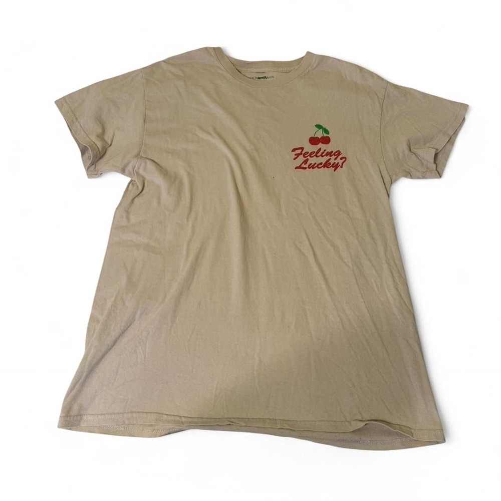 Fashion Nova Men Feeling Lucky Pin-Up Graphic Tee Tan Skater T-Shirt Size L